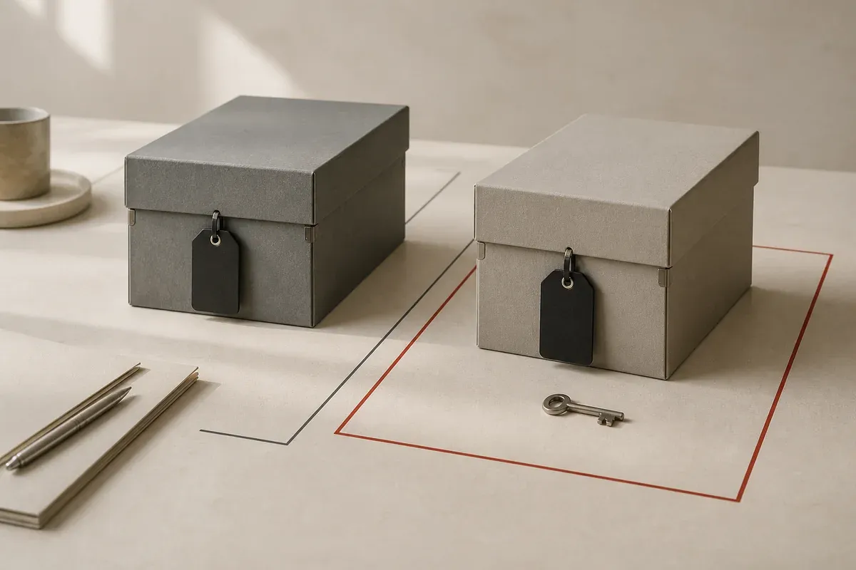Two archive boxes separated by ownership boundaries, with one key.